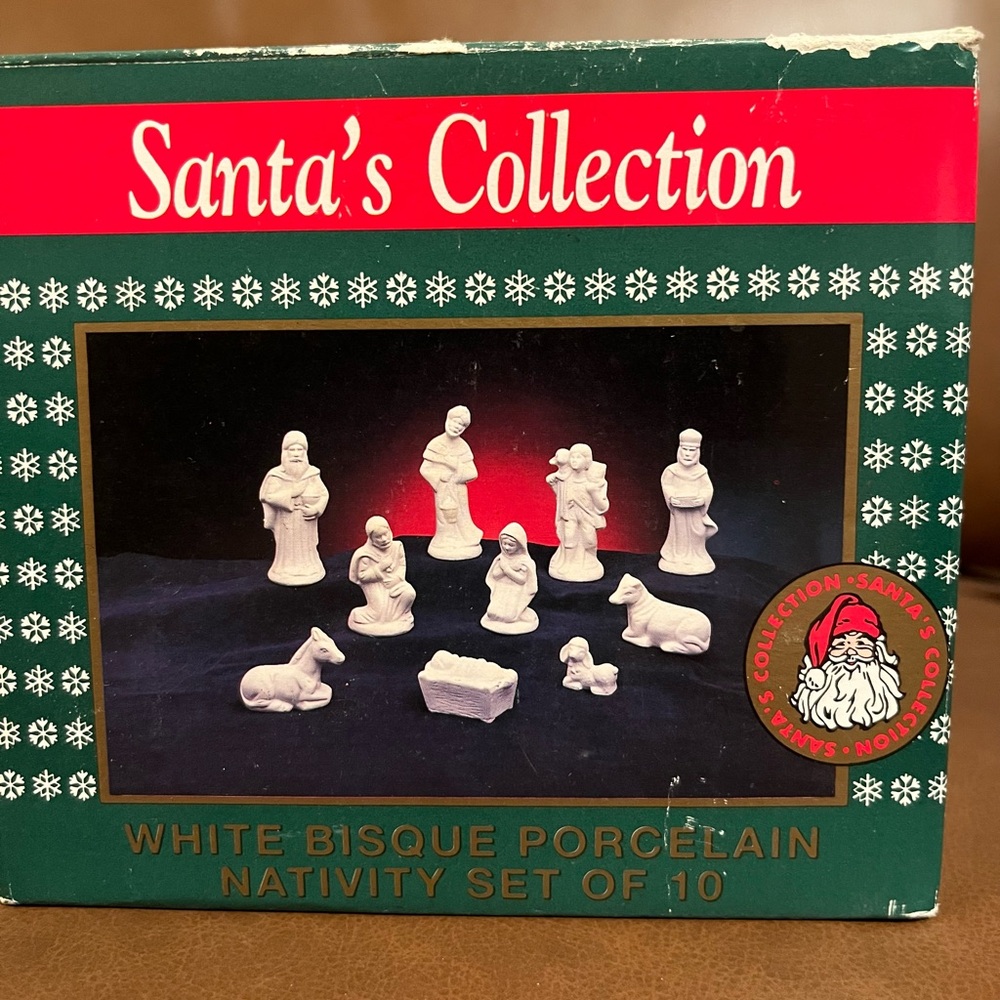 Vintage  Santa’s Collection White Bisque Porcelain Nativity Set